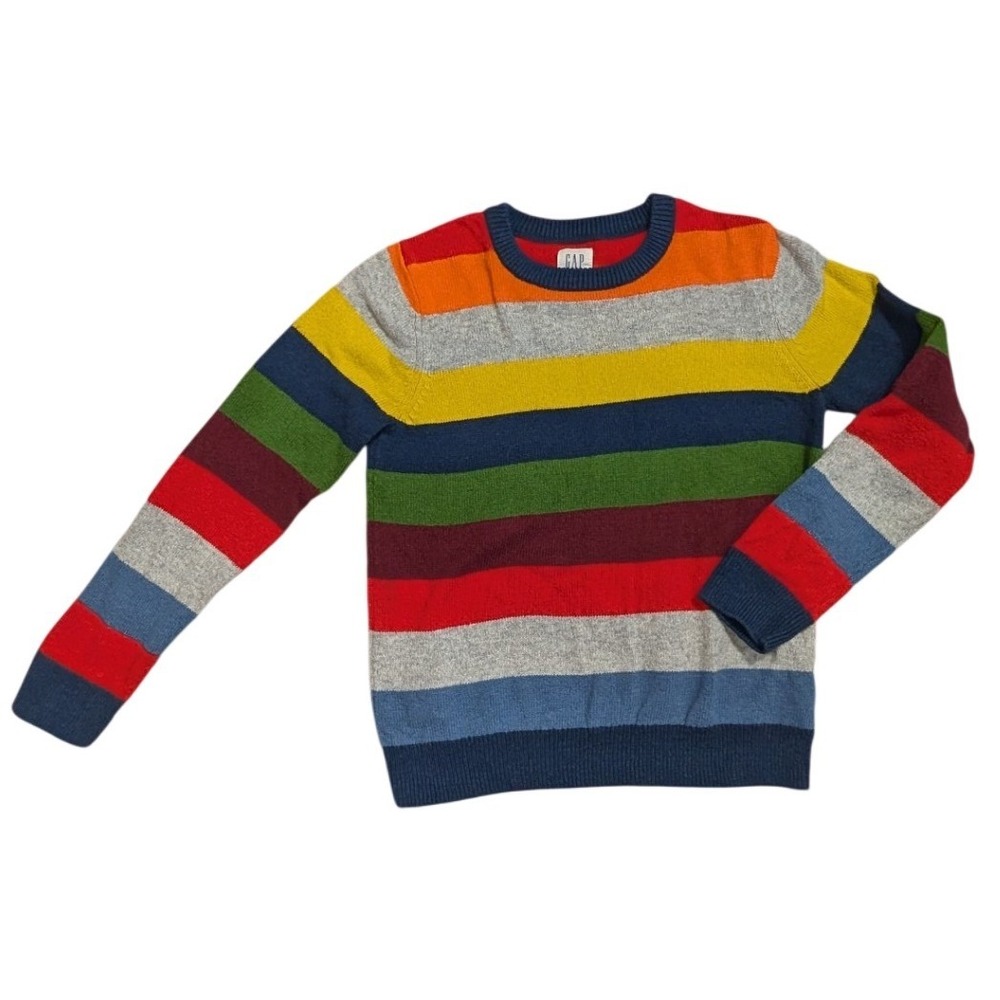 Gap Kids Crazy Stripe Sweater Multicolor Crewneck Knit wool blend Pullover M